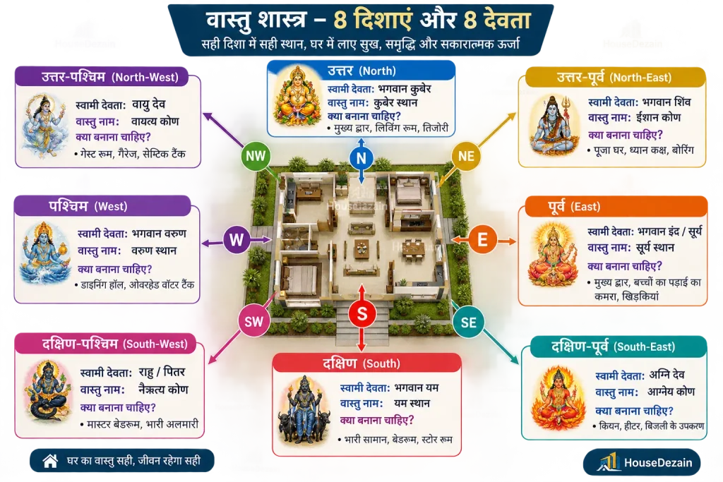 घर की 8 दिशाएं और उनके देवता (Directions in Vastu Shastra)